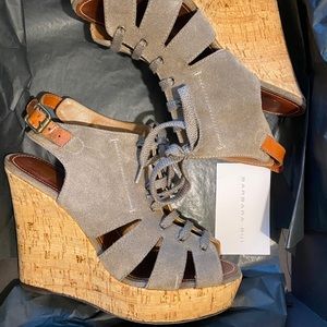 BARBARA BUI Grey Suede Cork Wedge Sandal Sz 39